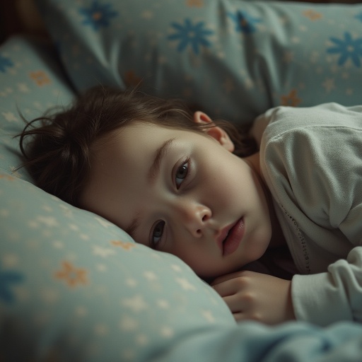 a child lying on a bed